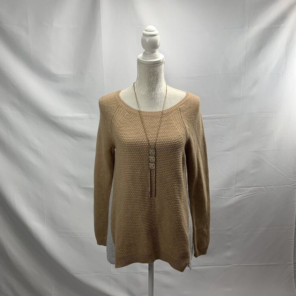 LOFT Women's‎ Sweater Merino Wool Pullover Two Tone High-Low Mixed Knit Size M